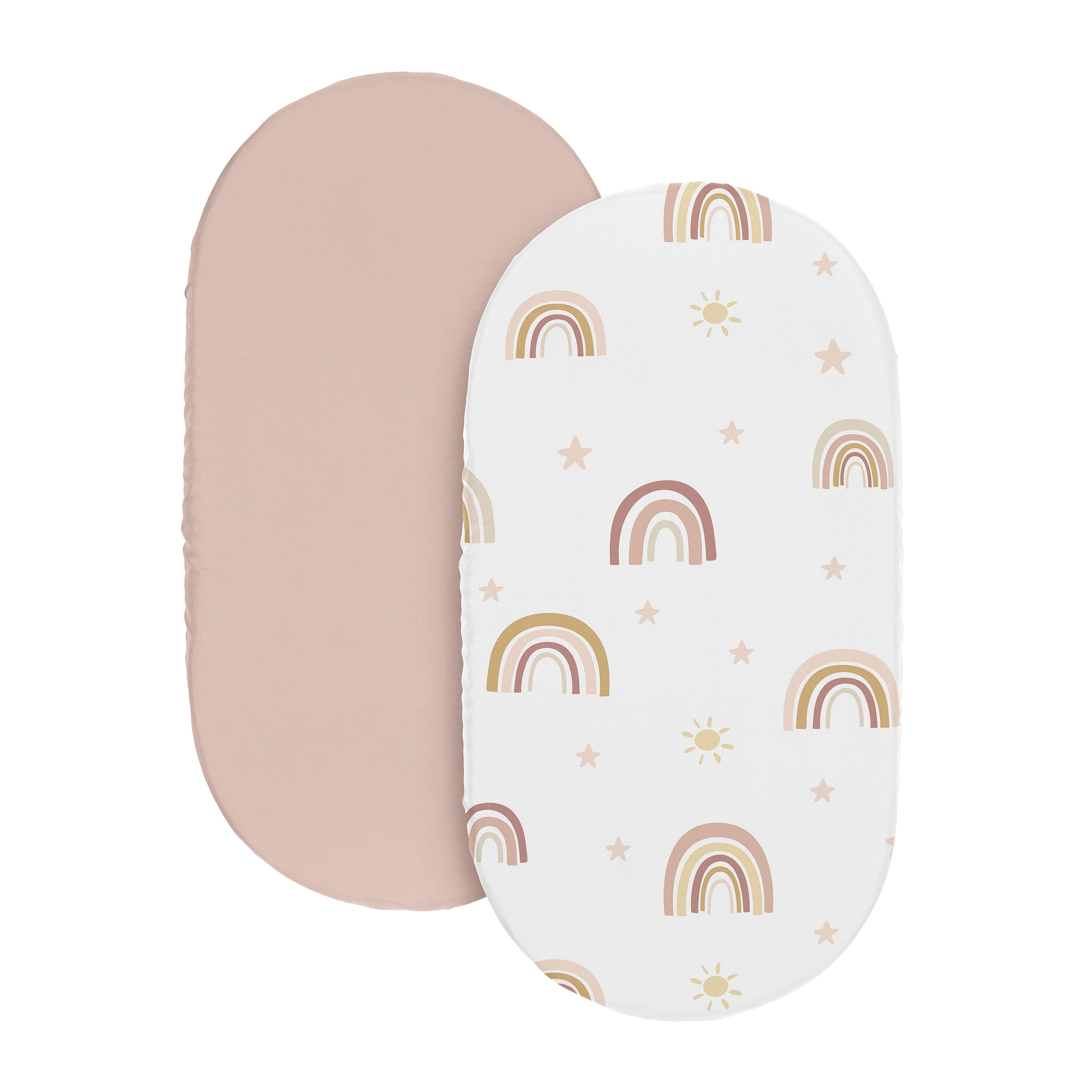 Sweet Jojo Designs Boho Rainbow Pink Yellow and Tan Baby Bassinet Fitted Sheets 2 Piece Set