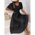 thumbnail image 6 of Women Casual Midi Maxi Dresses Polka Dot Print Short Sleeve V Neck Elastic Waist Boho Beach Dress Black XL, 6 of 9