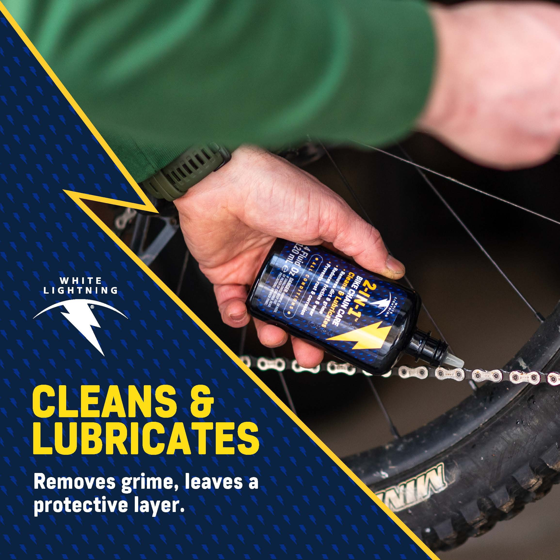 (2 pack) White Lightning® 2-in-1™ Fast & Easy Bicycle Chain Lube, 4oz