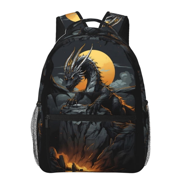 Fotbe Full Moon Black Dragon Mochila Casual con Estampado para Escuela, Viajes y Actividades al Aire Libre - Duradera, Ligera y Cómoda
