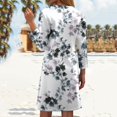 thumbnail image 6 of WTOBBY Women's Fashionable V-Neck Button Front 3/4 Sleeve Floral Dress, Functional Sundress with Cuff Detail and Pockets for Practicality,White 2XL, 6 of 6