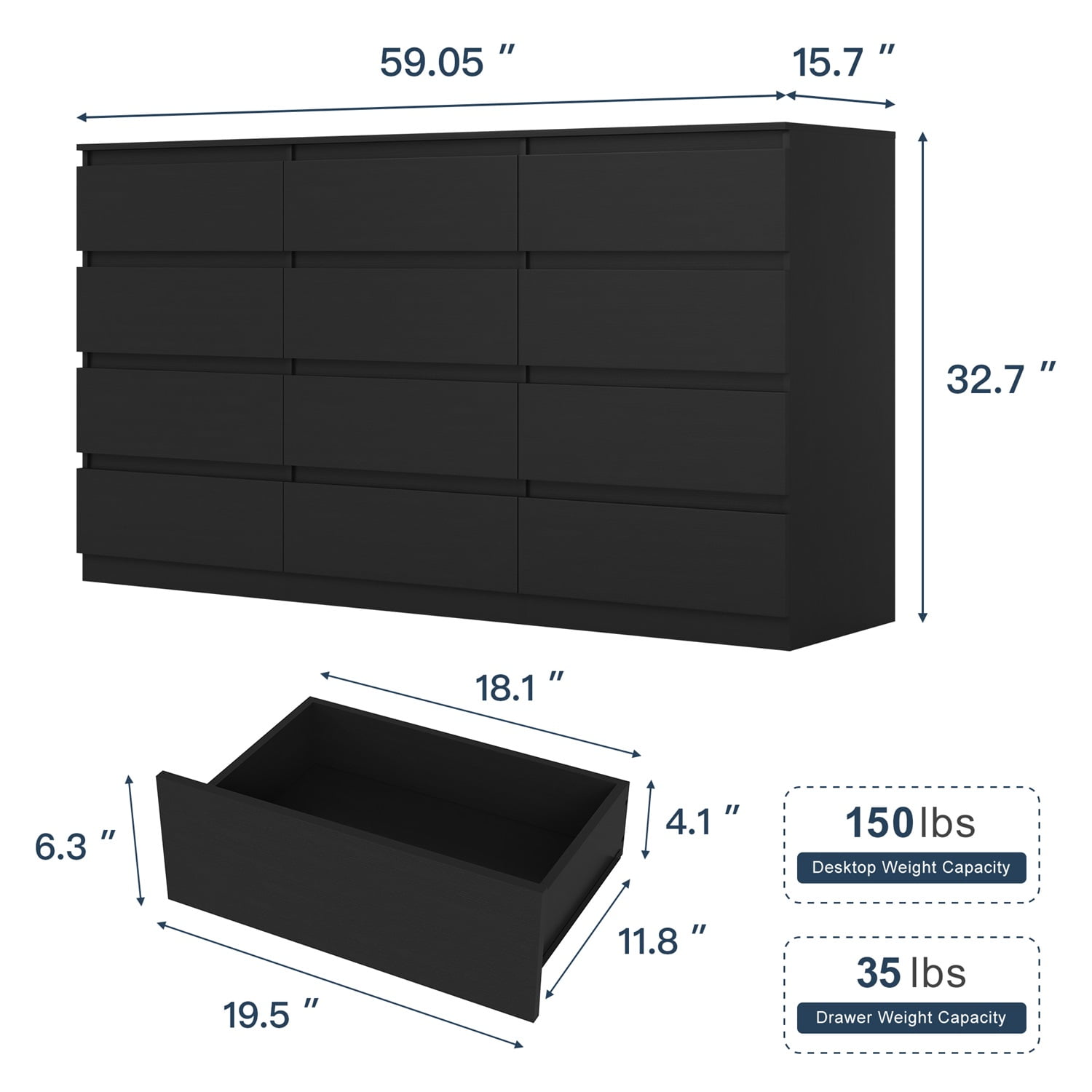Hommoo Furniture,Modern and Minimalist Dresser for Bedroom, 12 Chest of Drawers, Wooden Dressers for Bedroom, Living Room,Hallway,White