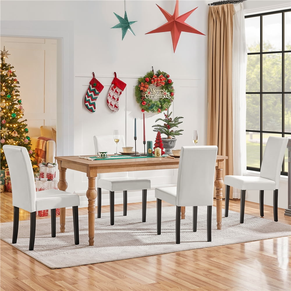 Yaheetech Faux Leather Dining Room Chairs with Rubberwood Legs, Set of 2, White
