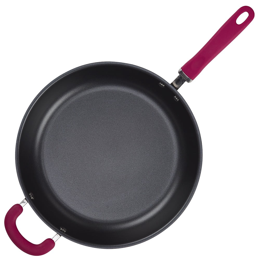 Rachael Ray Create Delicious 12.5" Hard-Anodized Aluminum Nonstick Deep Frying Pan, Burgundy Handle