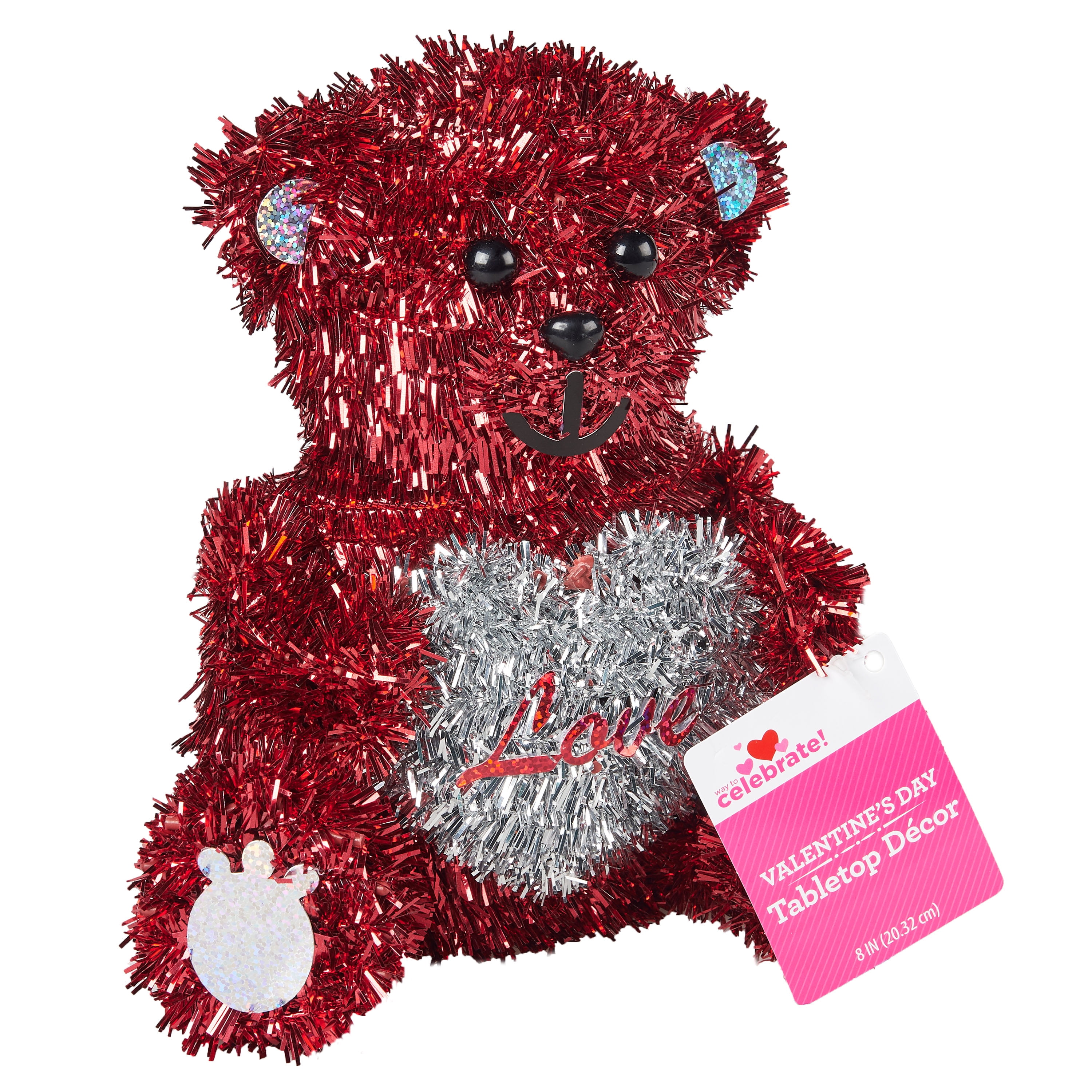 Red big teddy bear valentines day Way To Celebrate Valentine's Day Tabletop Decor, Opal Tinsel Bear