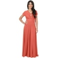 thumbnail image 4 of KOH KOH Long V-Neck Flowy Cap Short Sleeve V-Neck Bridesmaid Wedding Guest Party Formal Summer Sundress Tall Gown Maxi Dress Dresses For Women Coral Pink Peach X-Large US 14-16 NT074, 4 of 7