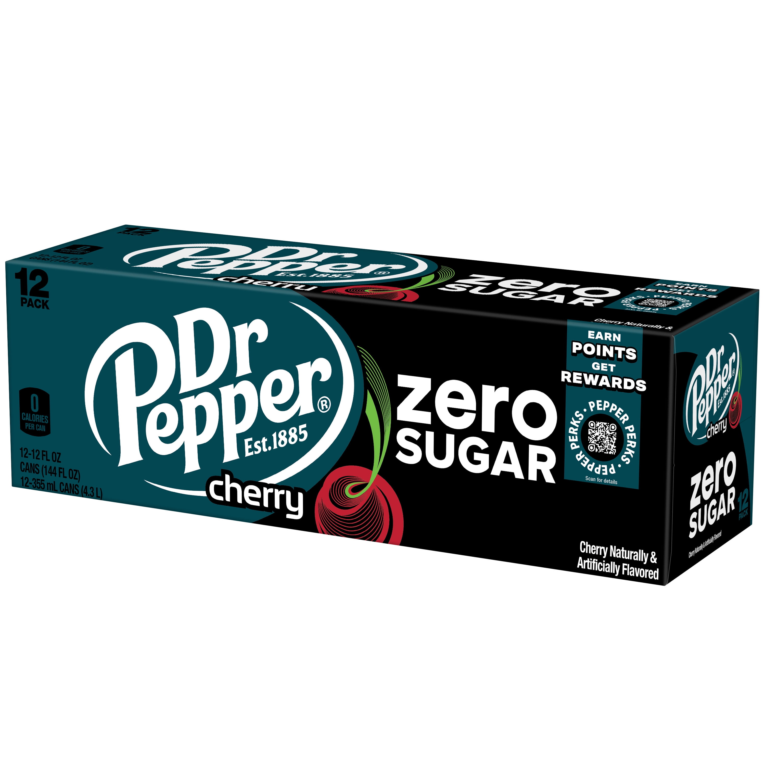 Dr Pepper Cherry Zero Sugar Soda, 12 latas de fl