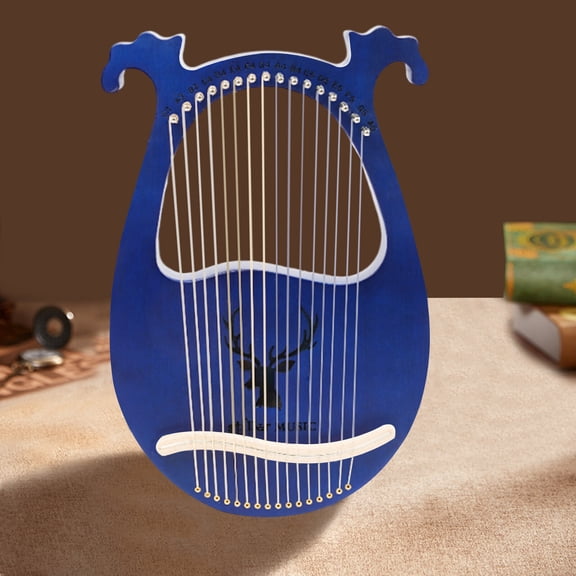 16 Strings Lyre Harp, Solid Wood Mahogany, Blue, Portable Lyre Harp with Tuning Wrench for Beginners, Adults, Bands