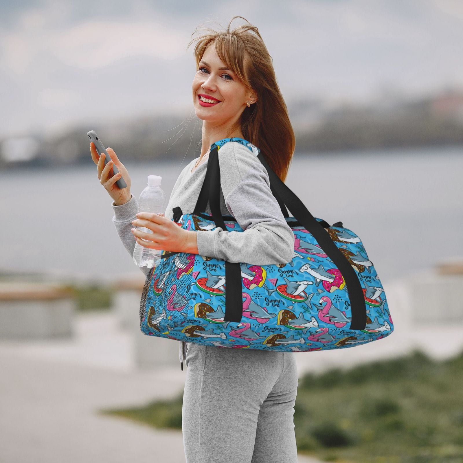 Fuzoiu Sharks Summer Print Travel Duffle Bag,Carry On Tote Bags,Duffel Bag,Sport Gym Bag, Hospital Bag for Labor and Delivery, Overnight Bag,Luggage Bag