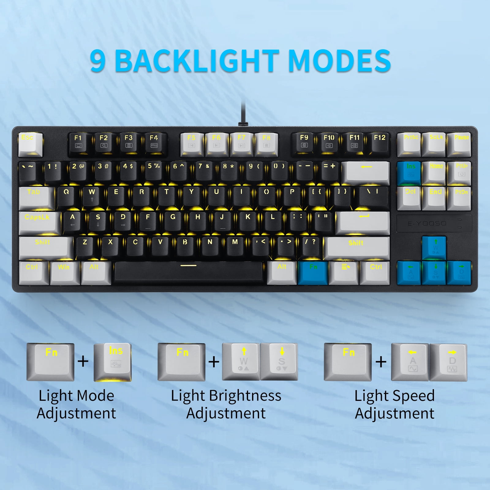 Z-87 Mechanical Gaming Keyboard 87 Key LED Backlit Wired with Anti-Dust Proof Switches Tenkeyless for Windows PC，Black Grey