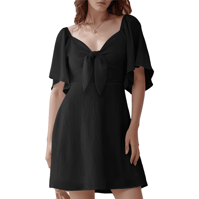 Robes pour Femmes 2025 Printemps Été Décolleté en V Profond Élégante Robe Courte à Nœud