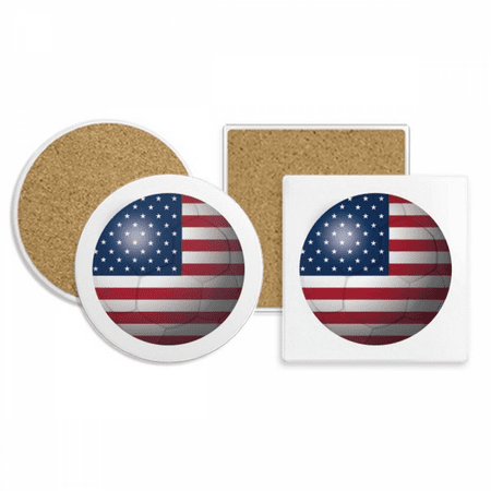 

USA National Flag Soccer Football Coaster Cup Mug Holder Absorbent Stone Cork Base Set