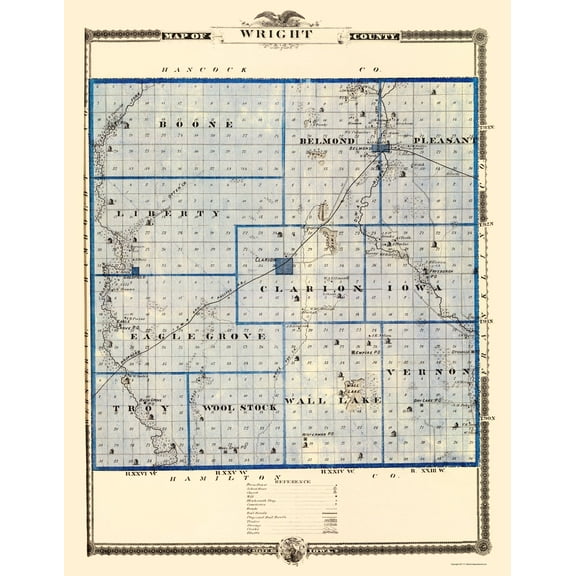 Historic County Map - Wright County Iowa - Andreas 1874 - 23 x 29.58 - Vintage Wall Art