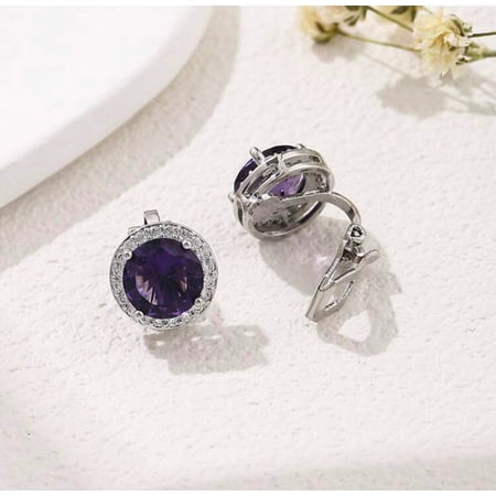 Clip on 1/2 xsmall silver purple & clear stone earrings