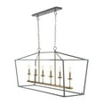thumbnail image 2 of JONATHAN Y Pagoda 49" 6-Light Classic Traditional Metal Linear Cage Lantern LED Pendant, Gray/Brass Gold, 2 of 10