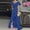 (Fashion 108)Blue, variant on Fashion Womens V Neck Ruffle Short Sleeve Asymmetrical Ruffled Hem Off-The-Shoulder Solid Color Maxi Dress