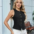 thumbnail image 5 of Women's Stretch Denim Vest Sleeveless, Button Down Crewneck Casual Waistcoat for Summer Western Style Black & Gray M, 5 of 9