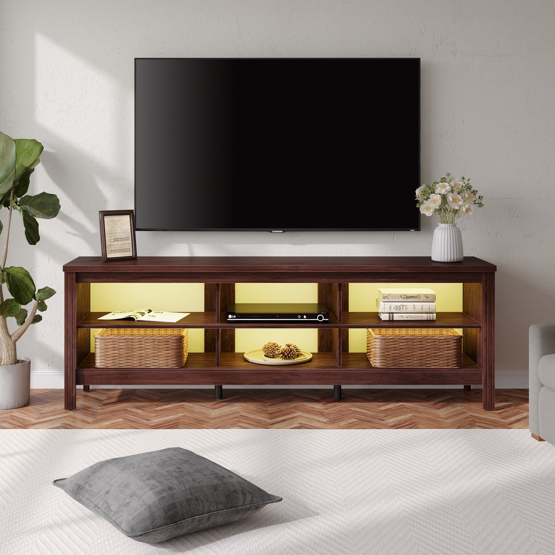 TV Stand for 75 Inch TV Stands with LED Lights, Media Console
