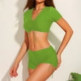 thumbnail image 2 of MIXUE Swim Suits for Women Summer Solid Color V Neck Tie Front Short Sleeve Camisole And Panty Two Piece Tankini Set Swimwears Activewear,Green,XL, 2 of 7