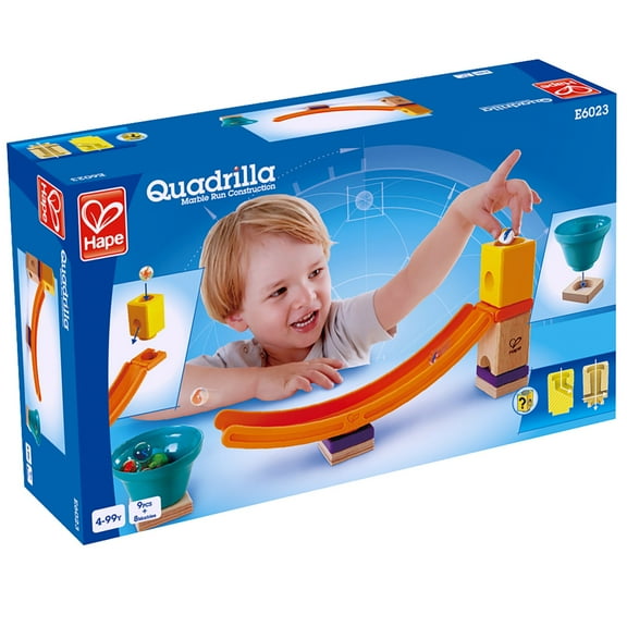 Hape: Quadrilla: Mega Skatepark - Wooden Toy Accessory, 8 Blocks, 8 Marbles, 1 Bell, 1 Jumper, Ramp For Use With Quadrilla Marbel Runs, Kids Ages 4 