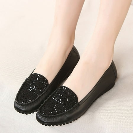 

Fashion Autumn Women Casual Shoes Flat Soft Sole Lightweight Comfortable Round Toe Rhinestone Solid Color