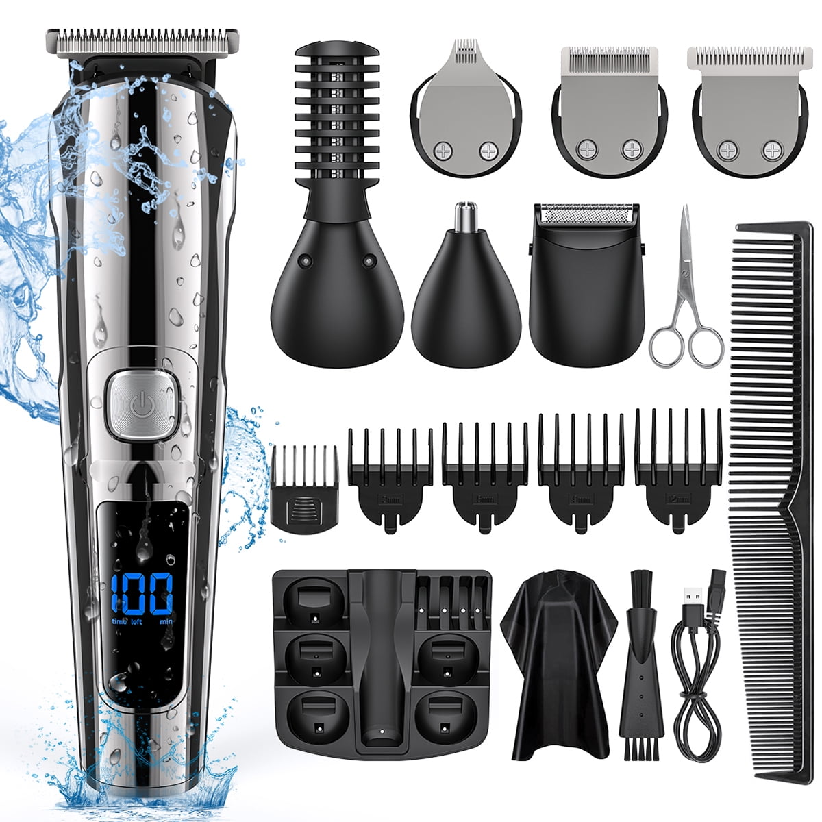 15 in 1 Hair Clippers, IPX7 Hair Beard Trimmer USB Rechargeable Male  Cordless Haircut Groomer Kit 
