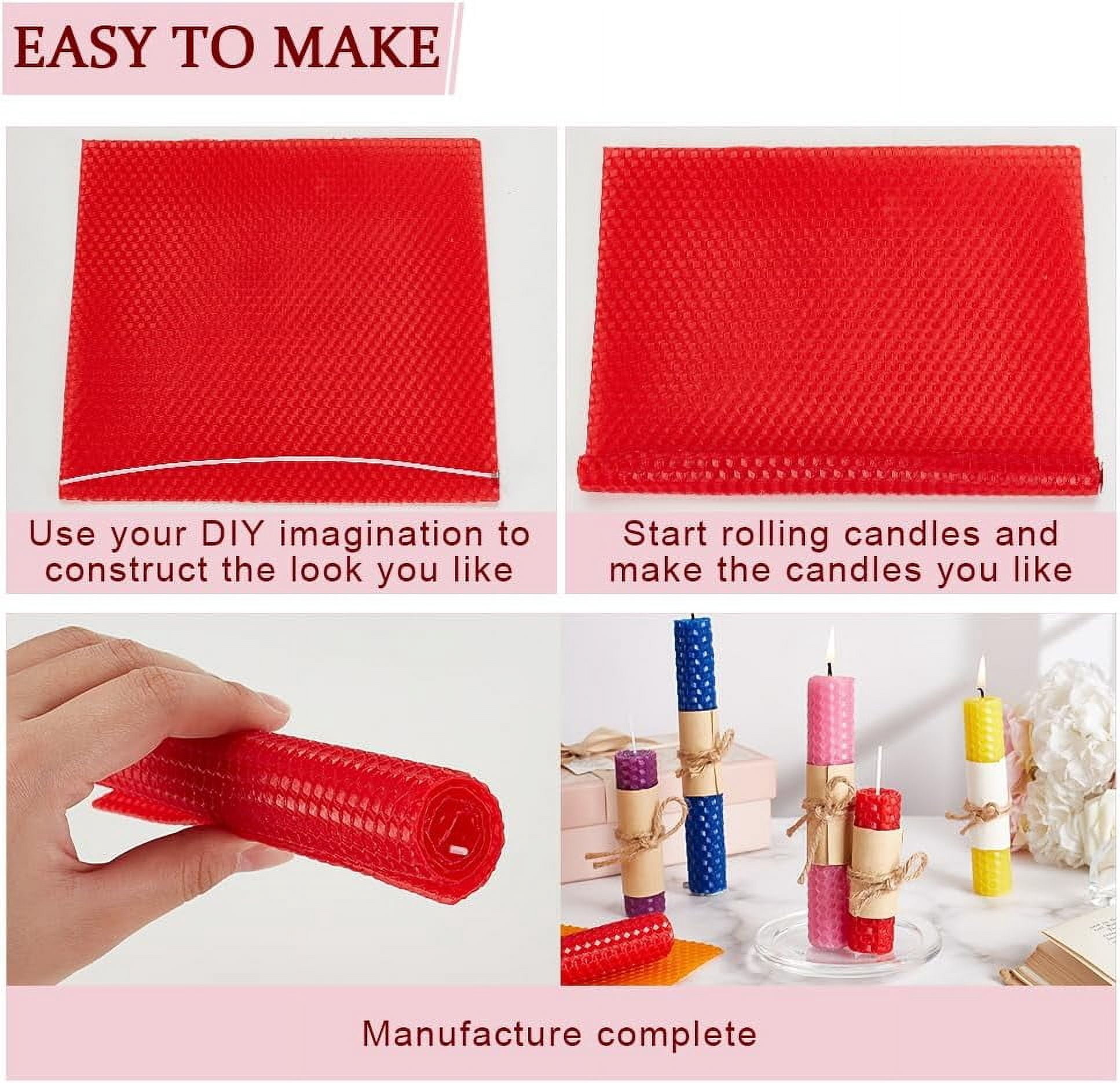 63Pcs/Set Beeswax Candle Making Kit 6-Color Beeswax Sheets for DIY Candle Making DIY Beewax Candle Rolling Kit Beeswax Sheets with Candle Wicks Glass Candle Holder for DIY DIY Craft - 7.9x7.9 Inch