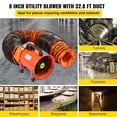 thumbnail image 2 of Ventilador utilitario de 8 pulgadas, 3300 rpm, ventilador portátil de alta velocidad, ventilador de manguera axial de escape con manguera de vinilo de 10 m (8 pulgadas, 10 m), naranja VEVOR sótanos, granjas, productos químicos, túneles, fabricación de automóviles, etc., 2 of 9