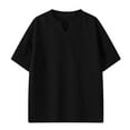 thumbnail image 4 of Tisuna Men'S Loose Fit Summer T-Shirt Solid Color Short Sleeve V Neck Tops Comfortable Breathable Male School Work Casual Dailywear Black Size L, 4 of 4