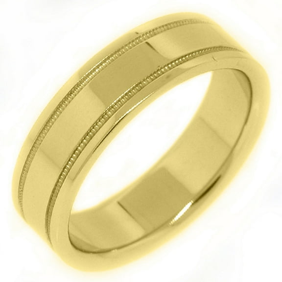 14K Yellow Gold Mens Wedding Band 6mm Milgrain