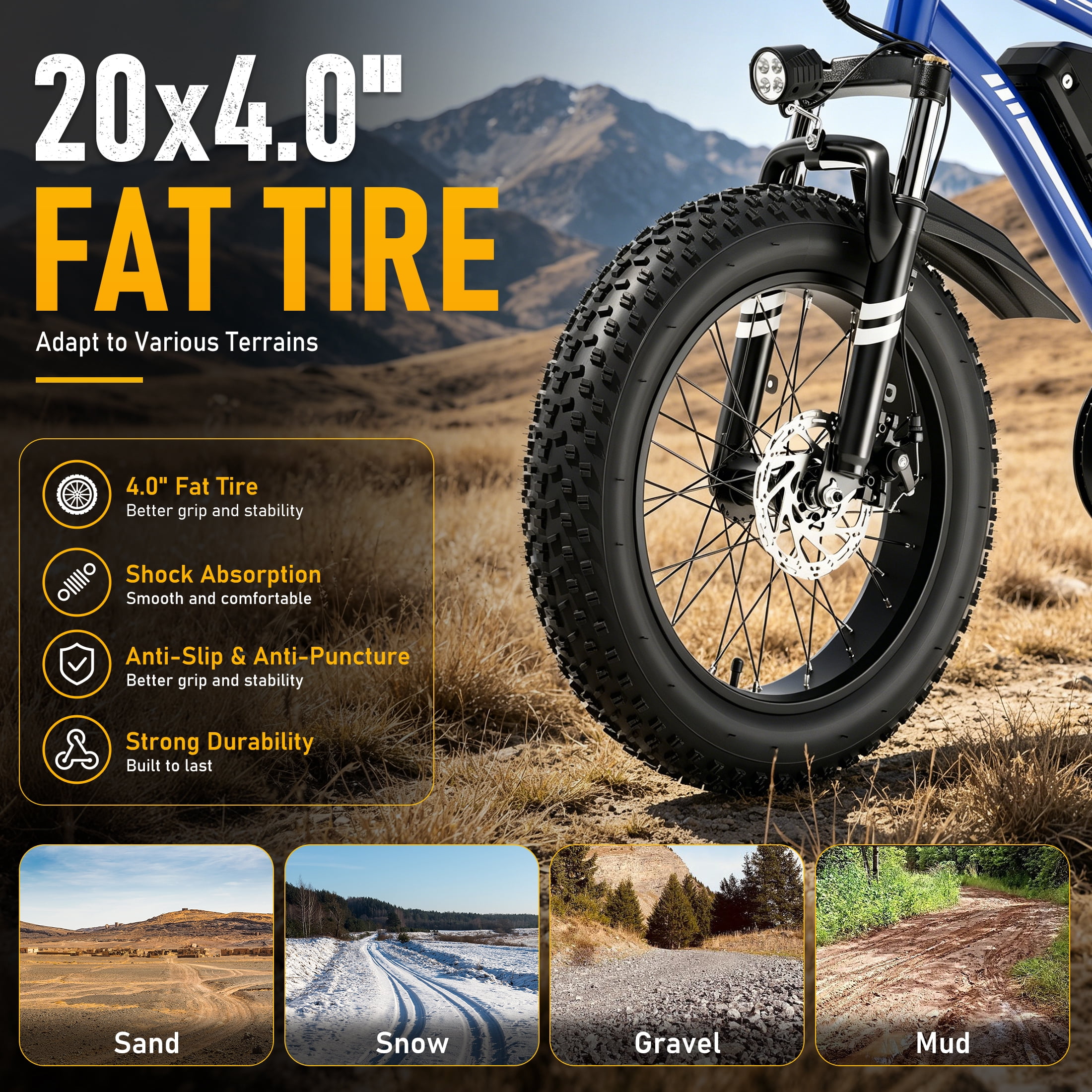 SUNTIBYE K10 Electric Bike 1000W, 48V 15Ah, 20" Fat Tire Ebike, 28MPH, E-Mountain Bike UL2849,Blue