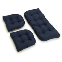 Blazing Needles U-Shaped Twill Tufted Settee Cushion, Navy, 3 Pieces