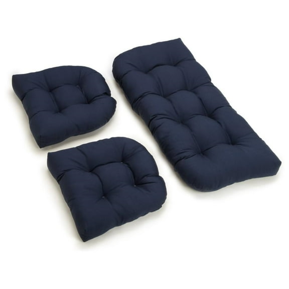 Blazing Needles U-Shaped Twill Tufted Settee Cushion, Navy, 3 Pieces