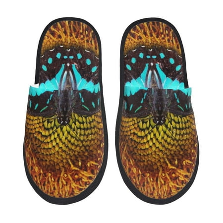 Balery Butterfly Alighted On Sunflowers Slient Indoor Furry Fleece Comfort House Shoes Soft Non-Slip Home Shoes Cotton slippers House Slippers-- Large