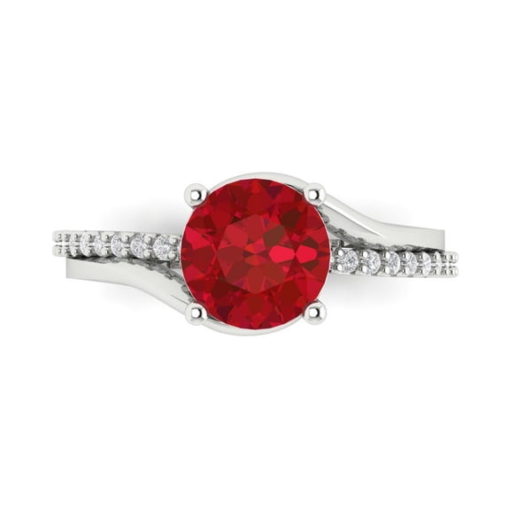 Solitaire with Accents Engagement Ring for Women - 1.71ct Simulated Ruby in 14K White Gold Promise Ring