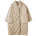 thumbnail image 5 of Women Long Baggy Winter Puffer Coats Collarless Cotton Padded Jacket Button Up Long Sleeve Quilted Outerwear Pockets, 5 of 5