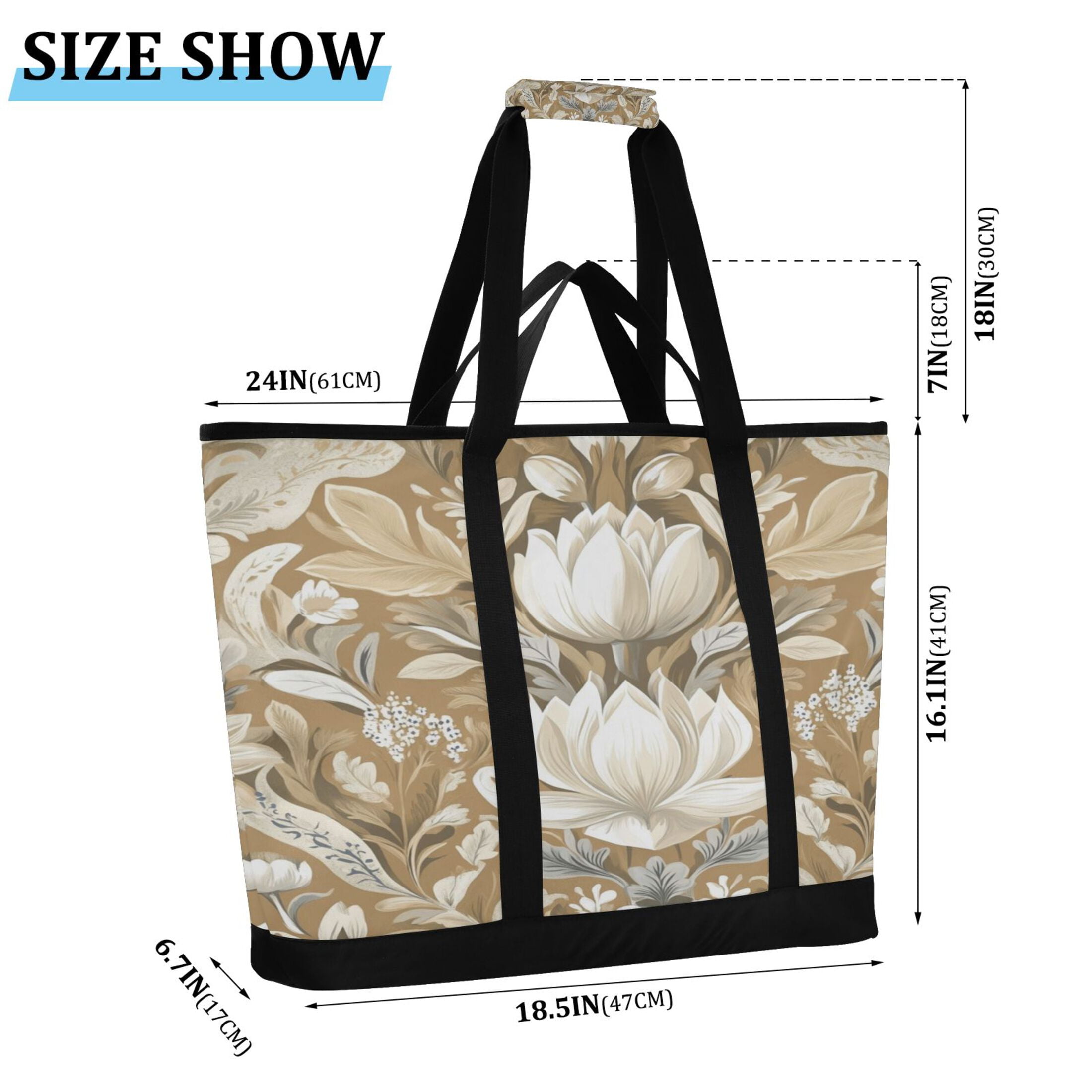 Large Hand-held Ice Pack Picnic Bag Insulation and Refrigeration Suitable for Shopping Picnics and Camping Beautiful Brown Flower