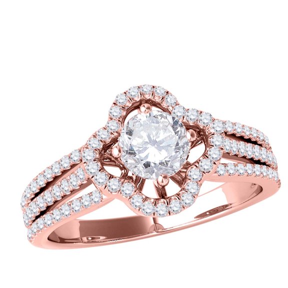 Mauli Jewels Engagement Rings for Women 1 Carat Glitzy Halo Diamond Engagement Wedding Ring 4-prong 14k Solid Rose Gold