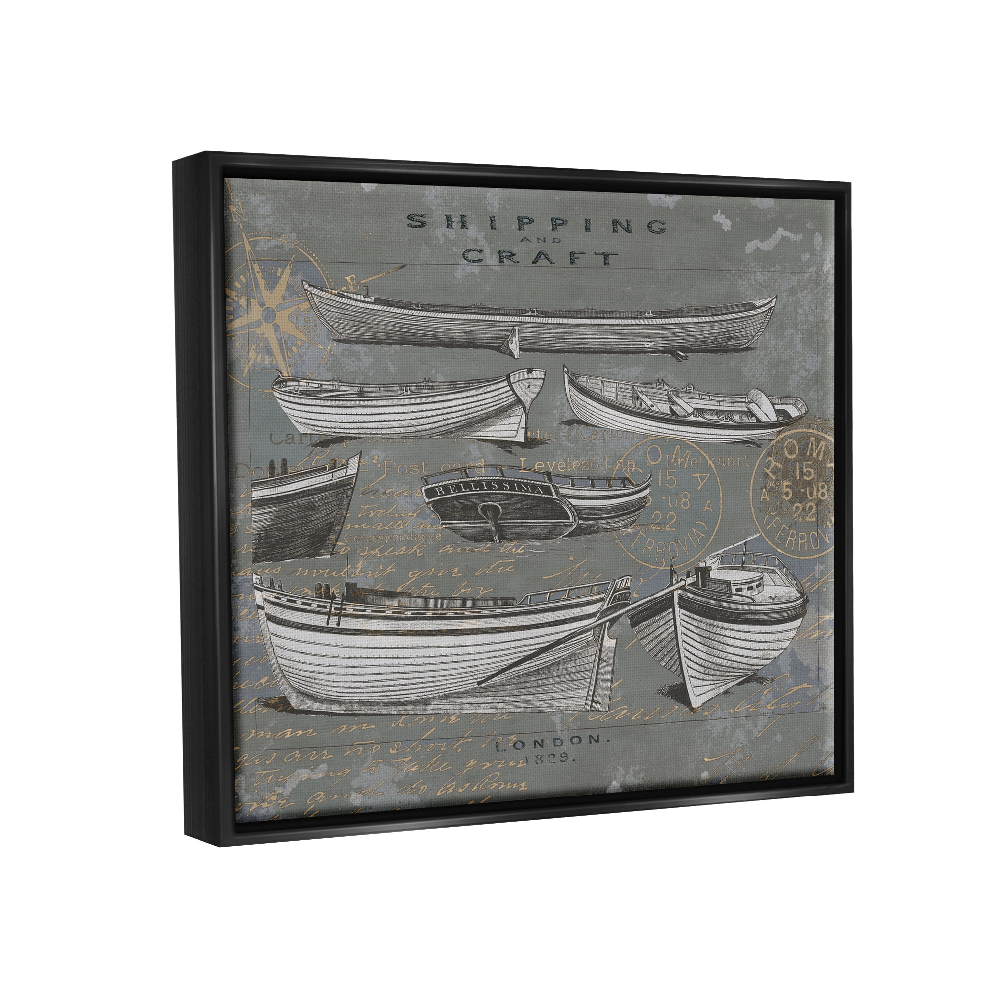 Stupell Shipping & Craft Various Boats Diagram Transportation Painting Black Floater Framed Art Print Wall Art