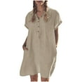 thumbnail image 1 of Womens Casual Cotton Loose Short Sleeve Solid Shirt Dress Summer Sexy Boho Floral Sundresses Wedding GueGraduation Prom Formal Cocktail Dresses that Hide Belly Fat A520-2281, 1 of 7