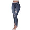 thumbnail image 1 of Aayomet Jeans Ajustés Extensibles à Franges pour Femmes, Bleu, TG, 1 of 5
