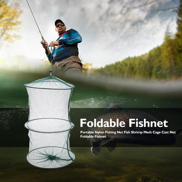 Portable Nylon Fishing Net Fish Shrimp Mesh Cage Cast Net Foldable Fishnet  