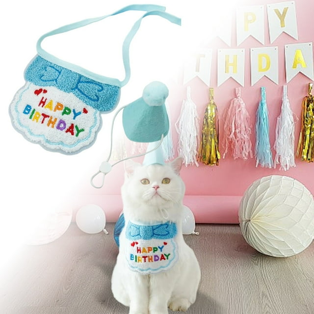 Birthday Party Hat Bib and Scarf Set for Cats Dogs Pet Celebration Accessory with Adjustable Collar Design