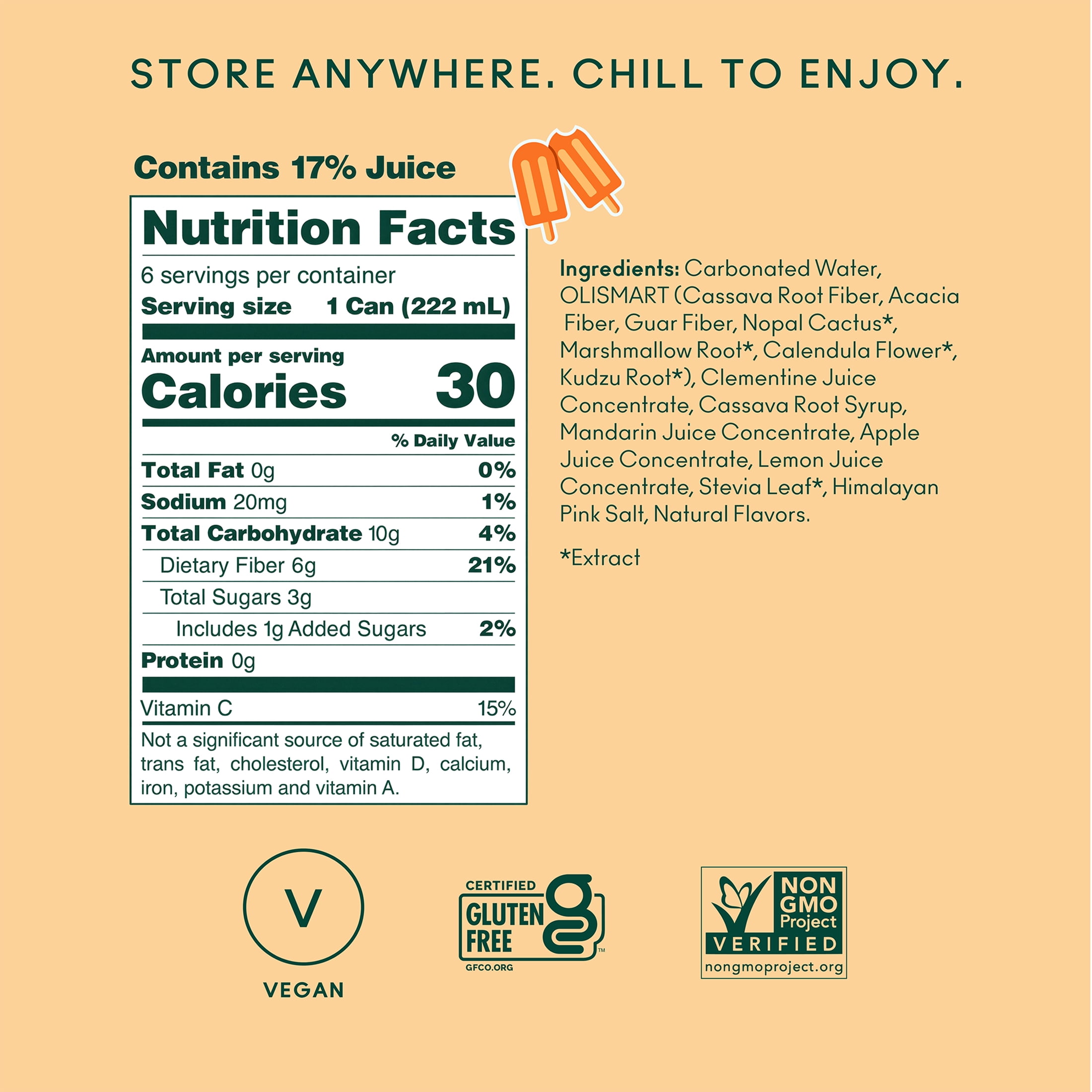 Olipop Minis Prebiotic Soda Pop, Orange Cream, High Fiber, 7.5 fl oz 6 Pack