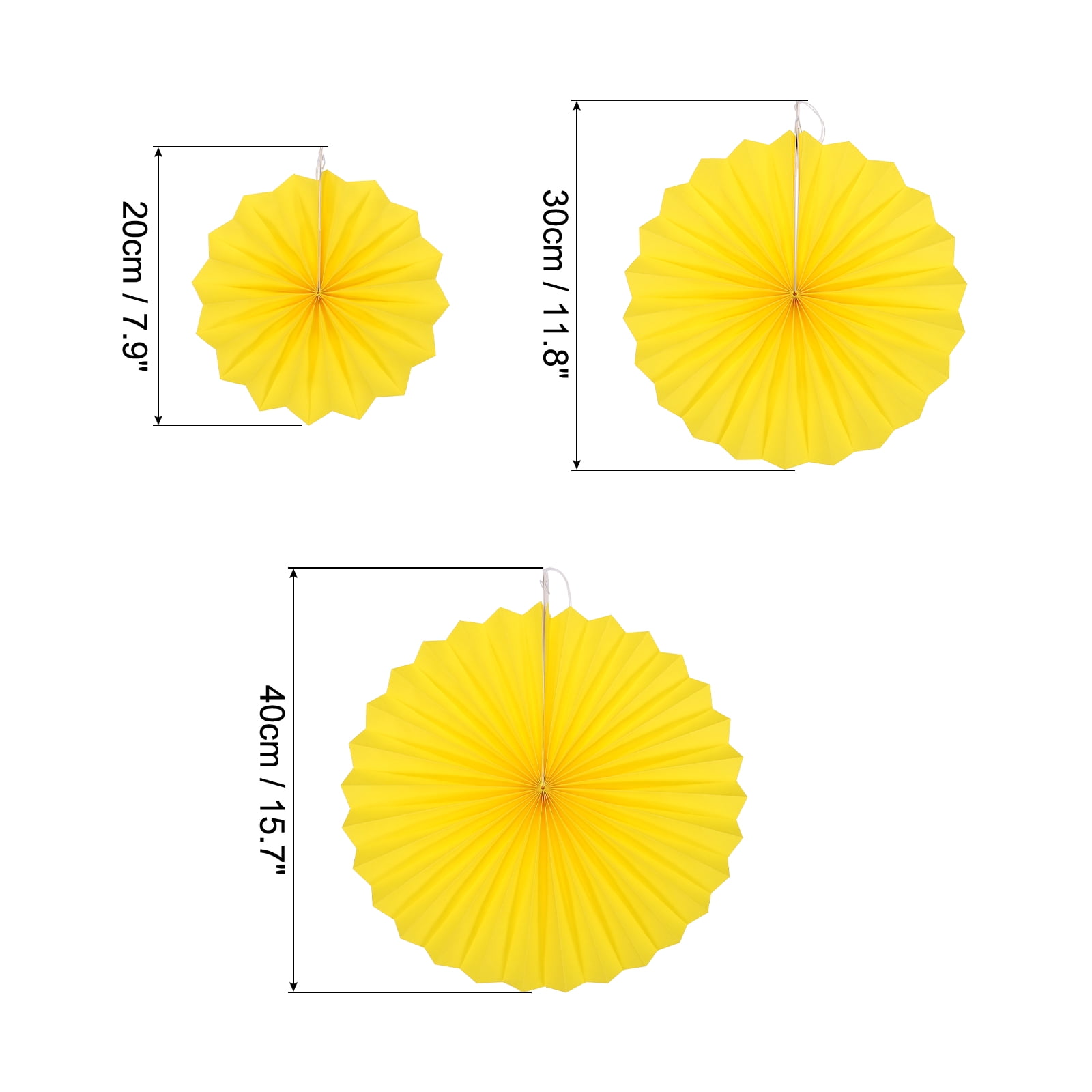Unique Bargains Round Pattern Garlands Decoration Hanging Paper Fans Set Yellow