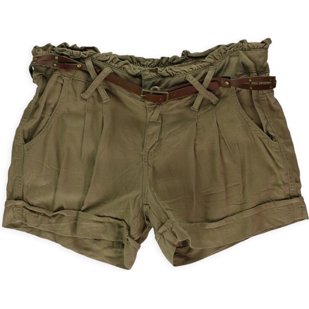 BeBop - Pantalones cortos para caminar informales con cinturón plisado para mujer, marrón, 9 BeBop Caminando