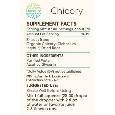 Chicory Alcohol Herbal Extract Tincture, Super-Concentrated Organic Chicory (Cichorium Intybus) Dried Root 4 oz