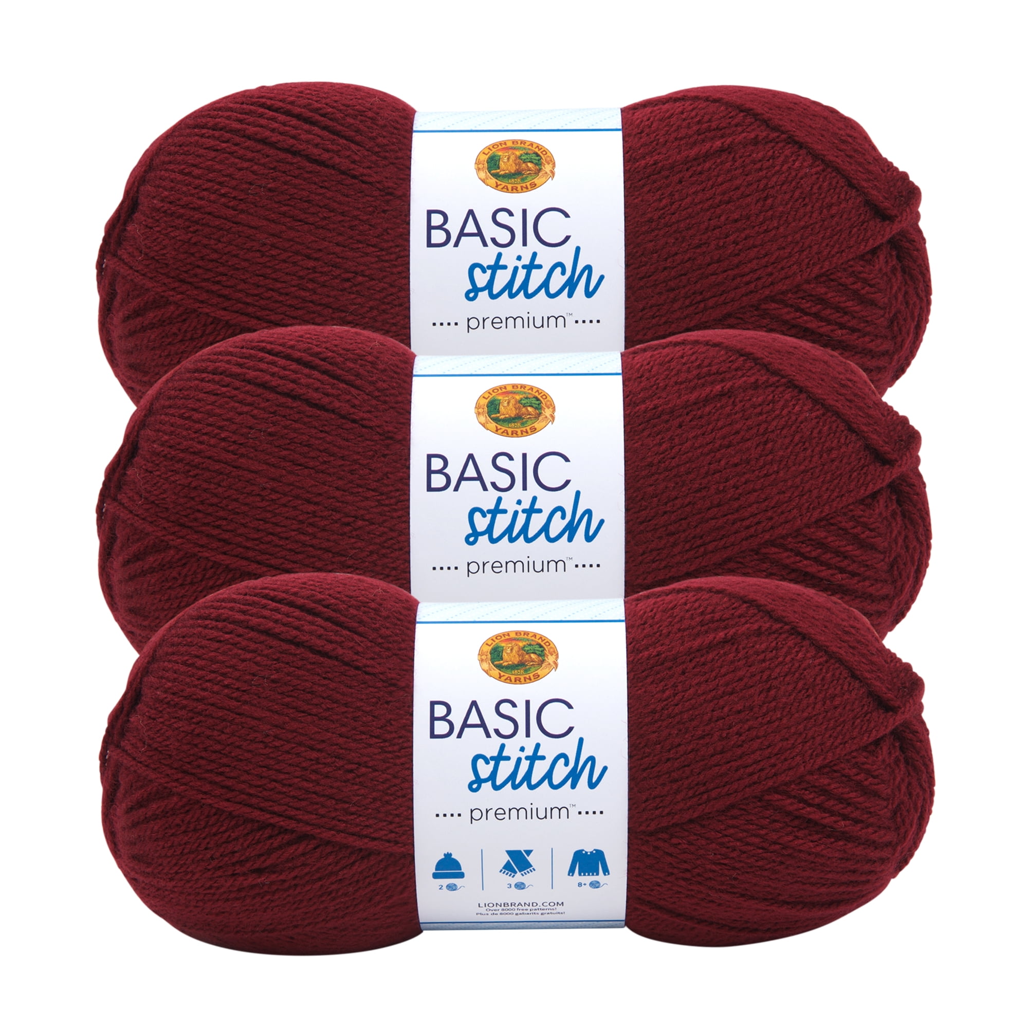 Lion Brand Yarn Basic Stitch Premium Plum Premium Medium Acrylic Red