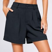 Womens Casual Summer Wide Leg Dress Shorts With Elastic Waist Comfortable Elegant Work Shorts Professional Office Career Fashion Pants