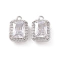 thumbnail image 2 of 10pcs Brass Pendants with Clear Glass Rectangle Charms Platinum 12x8x5mm Hole: 1mm, 2 of 3